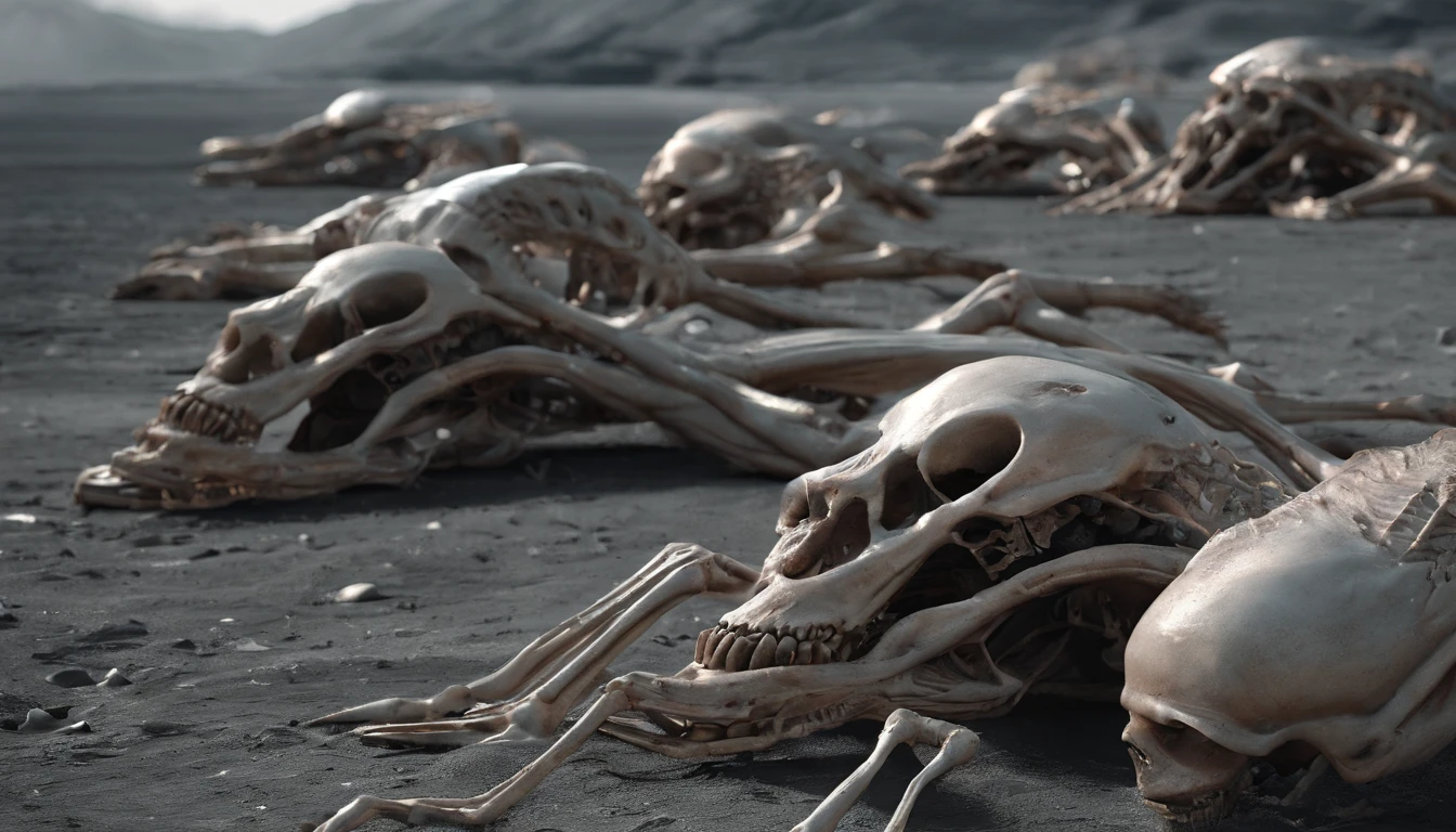 Bones of dead aliens on the ground