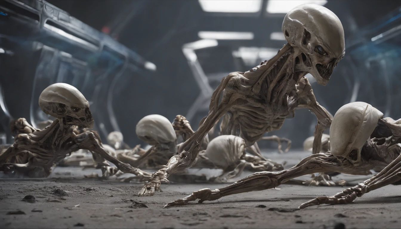 Bones of dead aliens on the ground
