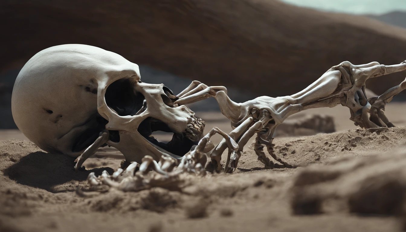 Bones of dead aliens on the ground