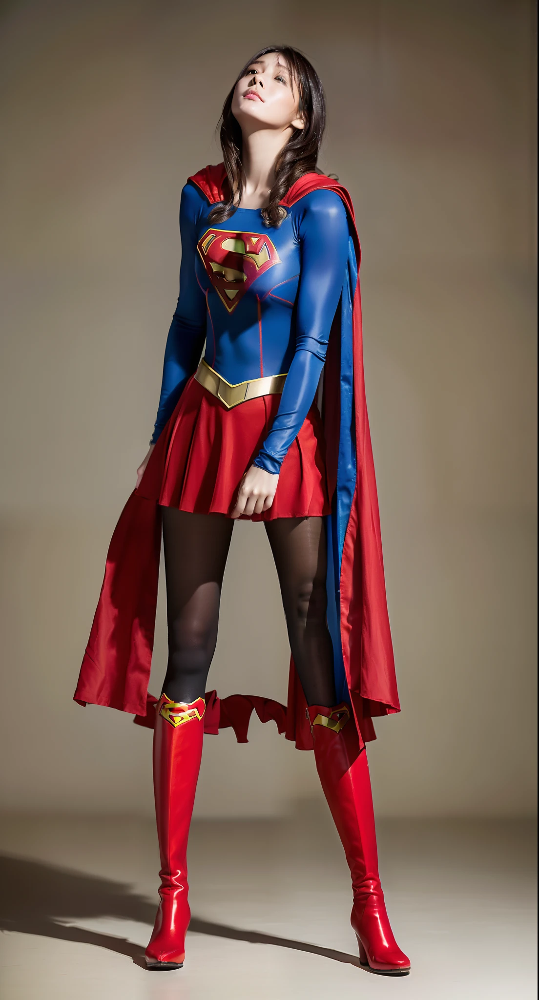 (((Make the most of the original image)))、(((skewer)))、(((Hung)))、(((Supergirl Costume)))、(((lustrous dark hair)))、(((Suffering)))、(((Feet must necessarily be worn with black tights)))、(((Eyes closed)))、(((You need to wear red boots)))、((Top image quality、8K))、((top-quality、8K、masterpiece:1.3))、Crisp focus:1.2、Beautiful woman with perfect body shape:1.4、Slender Abs:1.2、((layers-Cut、large boob:1.2))、a wet body:1.5、Highly detailed facial and skin texture、