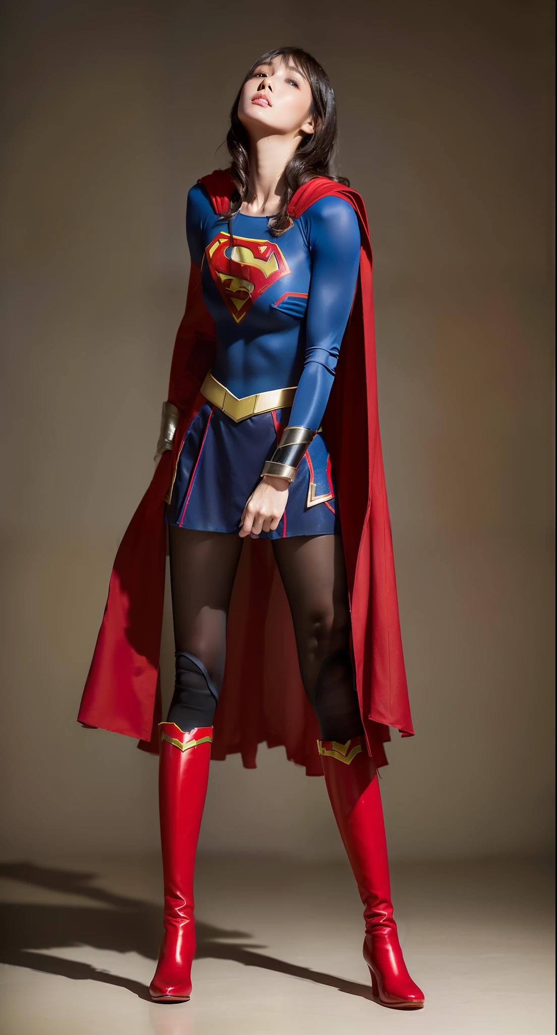 (((Make the most of the original image)))、(((skewer)))、(((Hung)))、(((Supergirl Costume)))、(((lustrous dark hair)))、(((Suffering)))、(((Feet must necessarily be worn with black tights)))、(((Eyes closed)))、(((You need to wear red boots)))、((Top image quality、8K))、((top-quality、8K、​masterpiece:1.3))、Crisp focus:1.2、Beautiful woman with perfect body shape:1.4、Slender Abs:1.2、((layers-Cut、large boob:1.2))、a wet body:1.5、Highly detailed facial and skin texture、