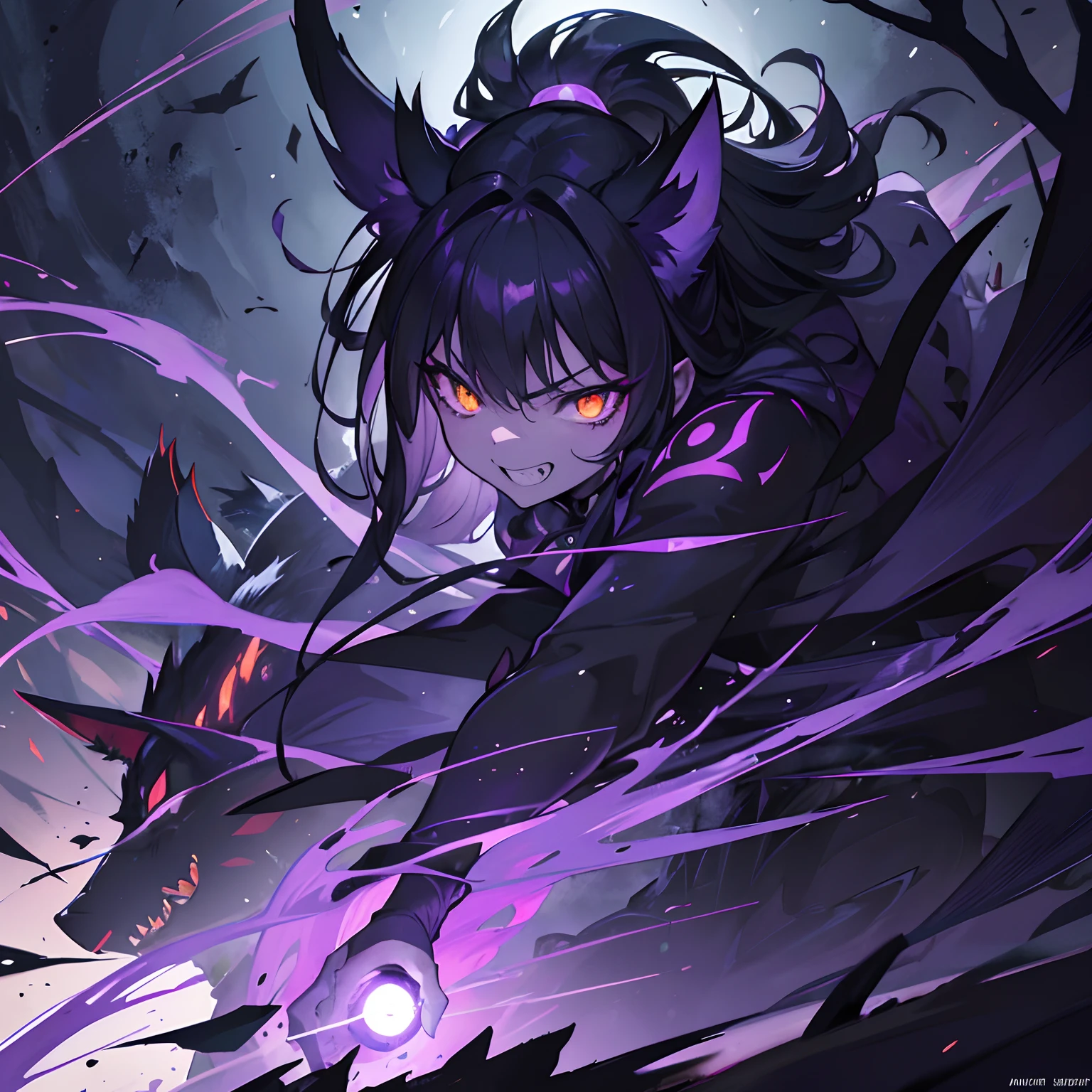 Gengar vs Umbreon, intense battle between two powerful Pokemon. Detailed eyes and fierce expressions on their faces, capturing the intensity of the moment. The scene is set in a dark, mystical forest with eerie moonlight shining through the trees. Gengar, with its mischievous grin and purple, ghostly aura, is surrounded by a shadowy mist. Its eyes glow with a sinister purple light. Umbreon, with its sleek black fur and piercing yellow eyes, exudes a sense of mystery and power. Its body is adorned with glowing rings, emanating a soft, moonlit glow. The clash of their attacks creates an explosion of energy, illuminating the dark forest with vibrant hues of purple and black. The battle is intense and dynamic, with Gengar unleashing a menacing Shadow Ball and Umbreon retaliating with a powerful Dark Pulse. The atmosphere is charged with excitement and suspense as these two formidable opponents battle it out to prove their strength and dominance. The artwork is created using a combination of digital illustration and 3D rendering, resulting in a visually stunning masterpiece. The colors are vivid and intense, with a dark and brooding color palette that adds to the overall dramatic effect. The lighting is expertly designed to enhance the eerie and mysterious atmosphere of the forest, casting long shadows and highlighting the glowing features of Gengar and Umbreon. The level of detail is extraordinary, with every strand of fur and every individual leaf in the forest meticulously rendered. The final artwork is of the highest quality, with ultra-detailed textures and sharp, lifelike focus. The overall style is a perfect blend of fantasy and realism, capturing the essence of these iconic Pokemon while also adding a touch of artistic flair. 

(best quality,4k,8k,highres,masterpiece:1.2),ultra-detailed,(realistic,photorealistic,photo-realistic:1.37),dark and brooding color palette,expertly designed lighting,intense and dynamic battle,vivid colors,sharp focus,meticulous attention