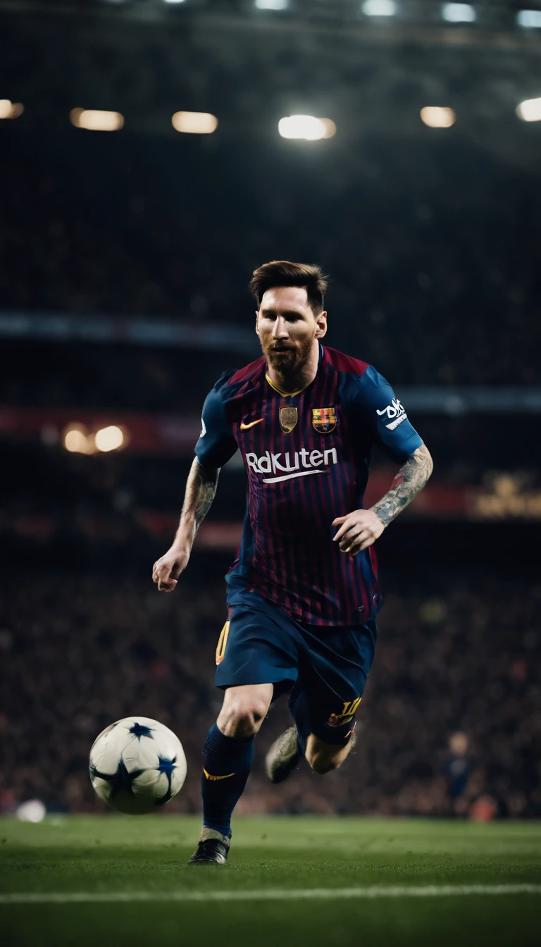 Lionel Messi jogando Soccer vestindo uniforme do Manchester city