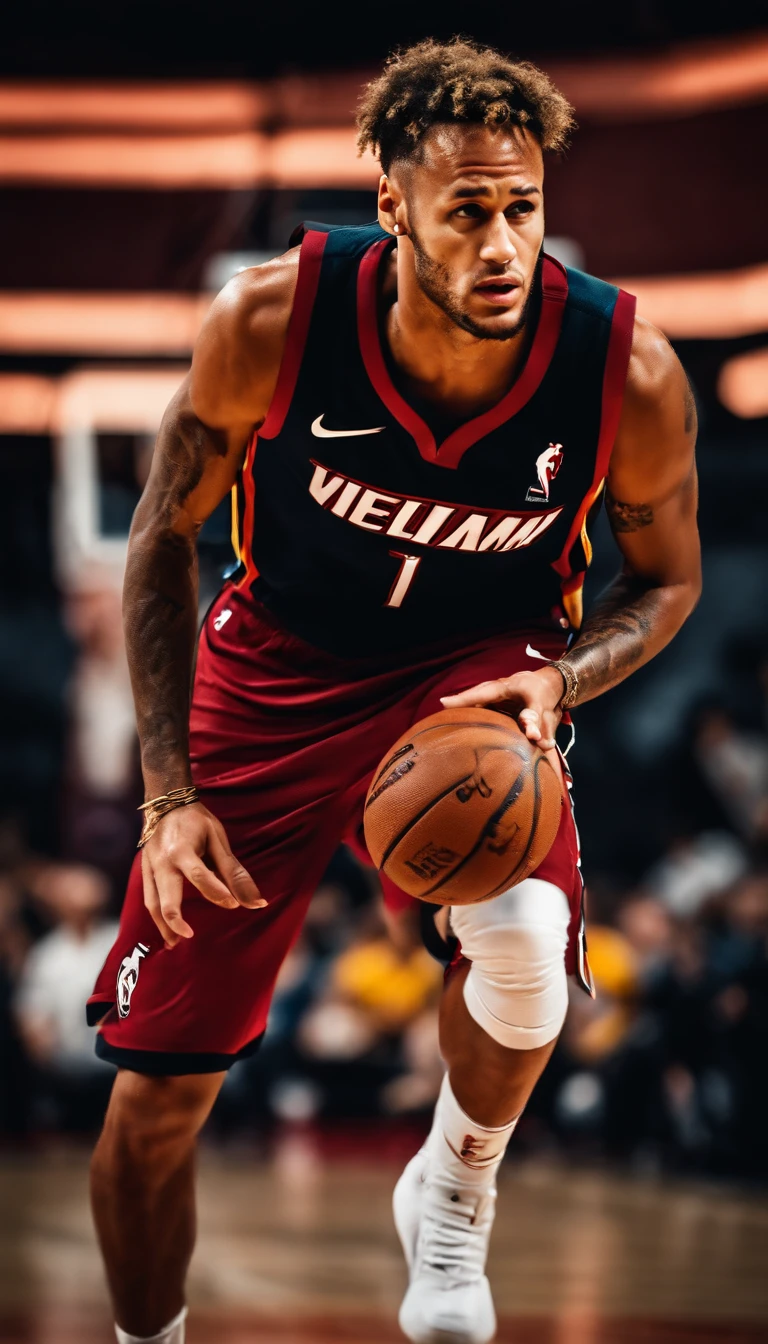 Neymar Junior jogando basquete vestindo uniforme do Miami Heats