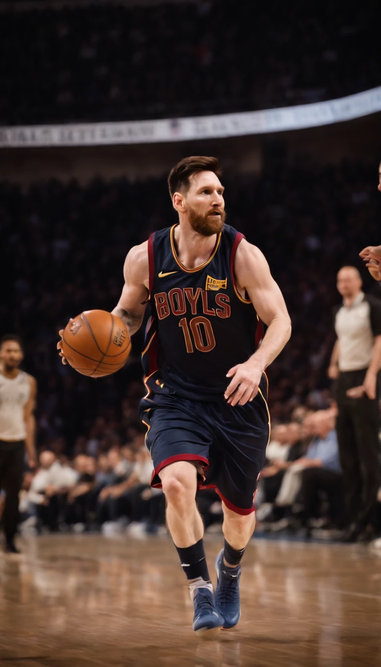 Lionel Messi jogando basquete vestindo uniforme do Brooklin Nets