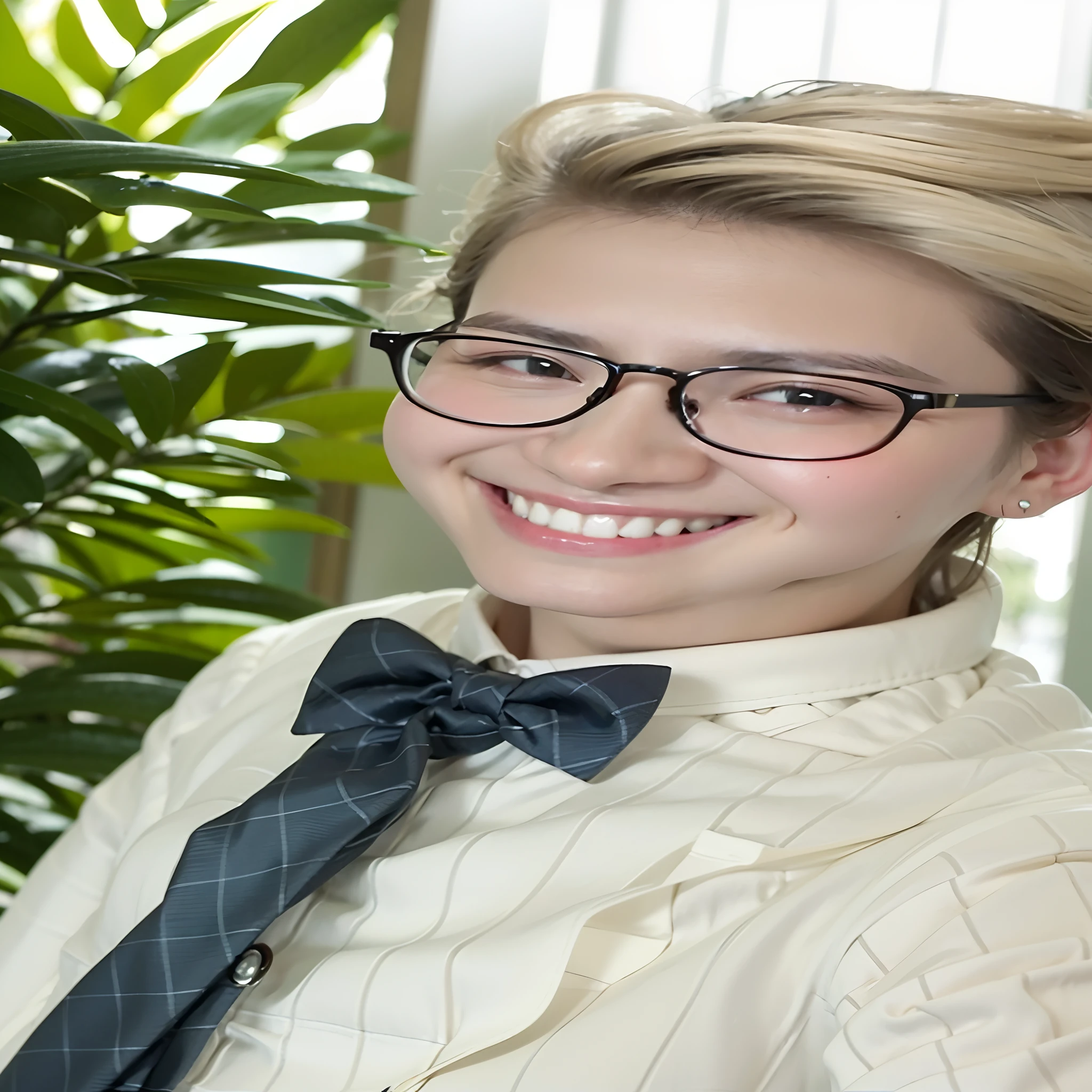 smiling woman wearing glasses and a tie posing for a picture, cute slightly nerdy smile, slight nerdy smile, makoto, detailed professional photo, headshot profile picture, macoto takahashi, smileing nright, slight nerdy awkward smile, shinkai makoto, headshot photograph, headshot photo, chiho, makoto shinka, corporate photo, professional portrait