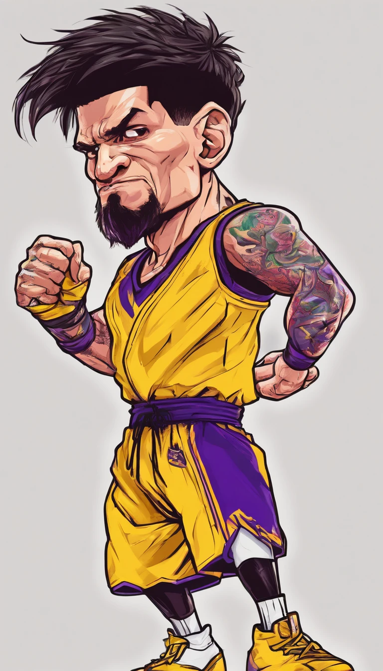 (2D cartoon style) Stephen Curry holding a basketball with a viper wrapped around his body