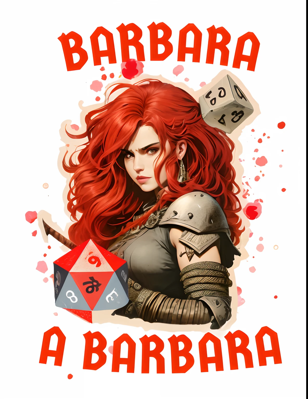 um close up de uma pessoa com uma espada e um dado, Directed by: Nicholas Barabás, dungeons and dragons character, portrait of a barbarian woman, d&D retrato, by Roberto Parada, barbarous, uma mulher berserker muito bonita, d&Personagem D, d & Personagem D, arte da capa do jogo de tabuleiro, d&d estilo fantasia sombria