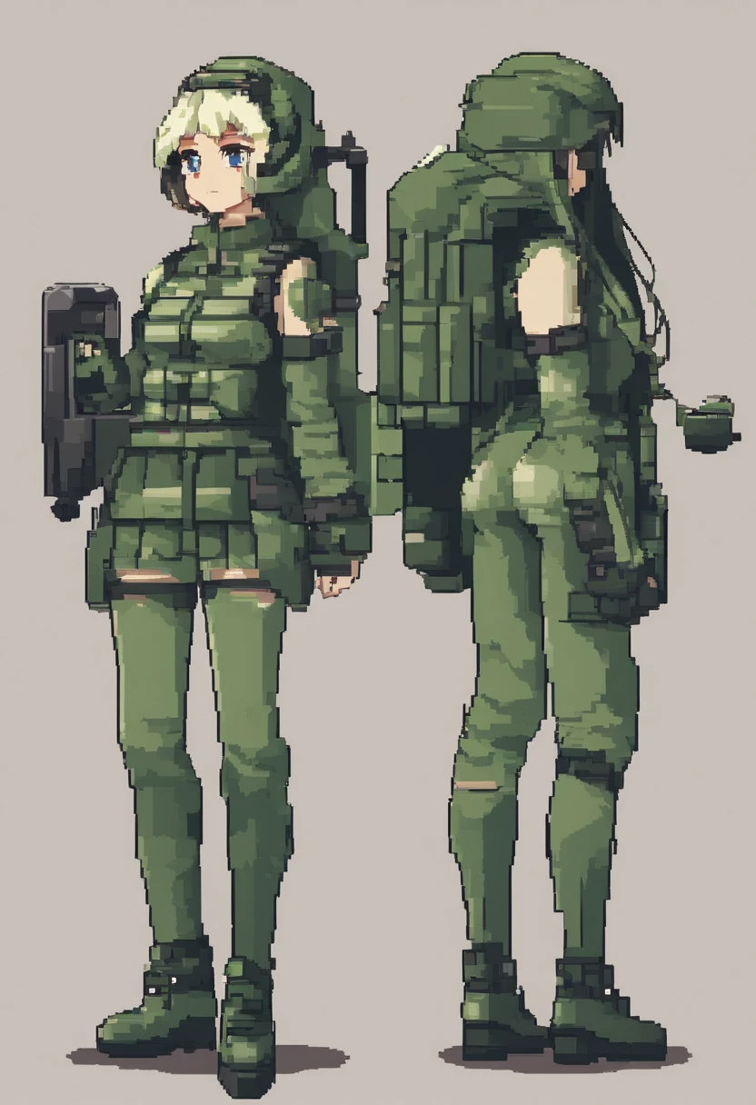 anime girl military gear green and white