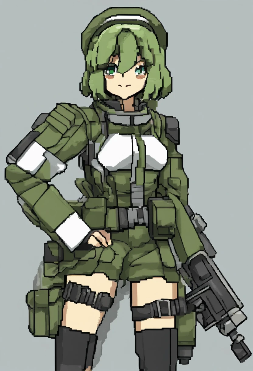 anime girl military gear green and white