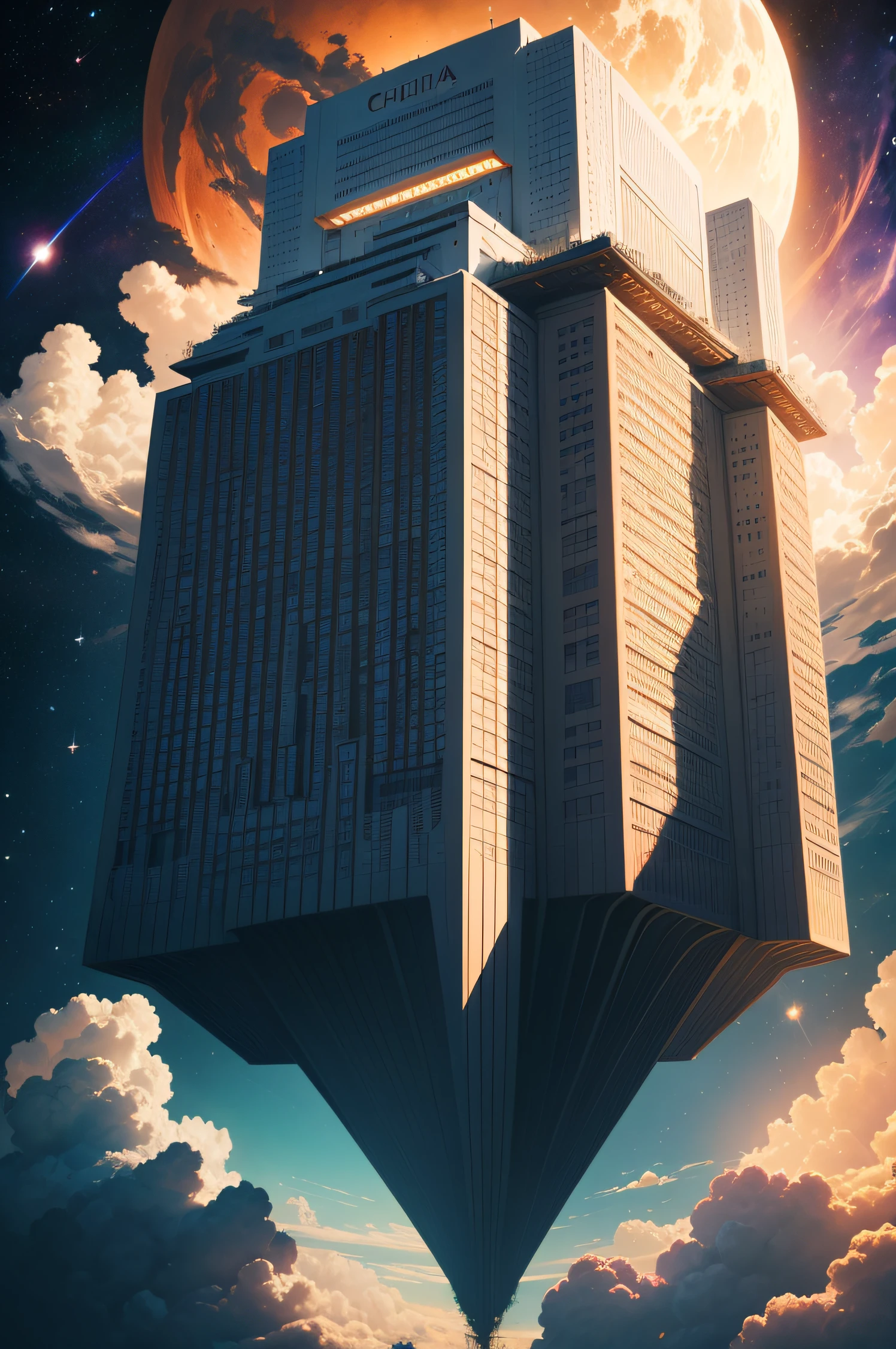 Visualize a giant library floating in outer space , cheia de livros misteriosos e antigos