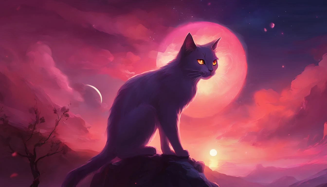 a close up of a cat sitting in the clouds with a full moon in the background, the dark god of cats, demon cat, purple cat, phone wallpaper hd, cat from the void, hd phone wallpaper, awesome cat, amazing wallpaper, with red glowing eyes, black cat, mobile wallpaper, hq 4k phone wallpaper, with glowing red eyes, vampire cat