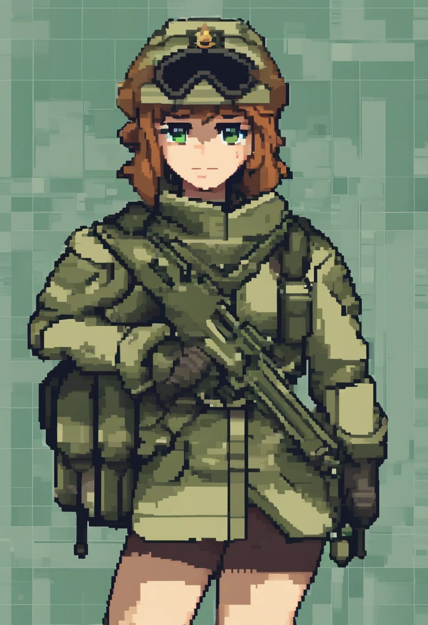 anime girl military gear green and