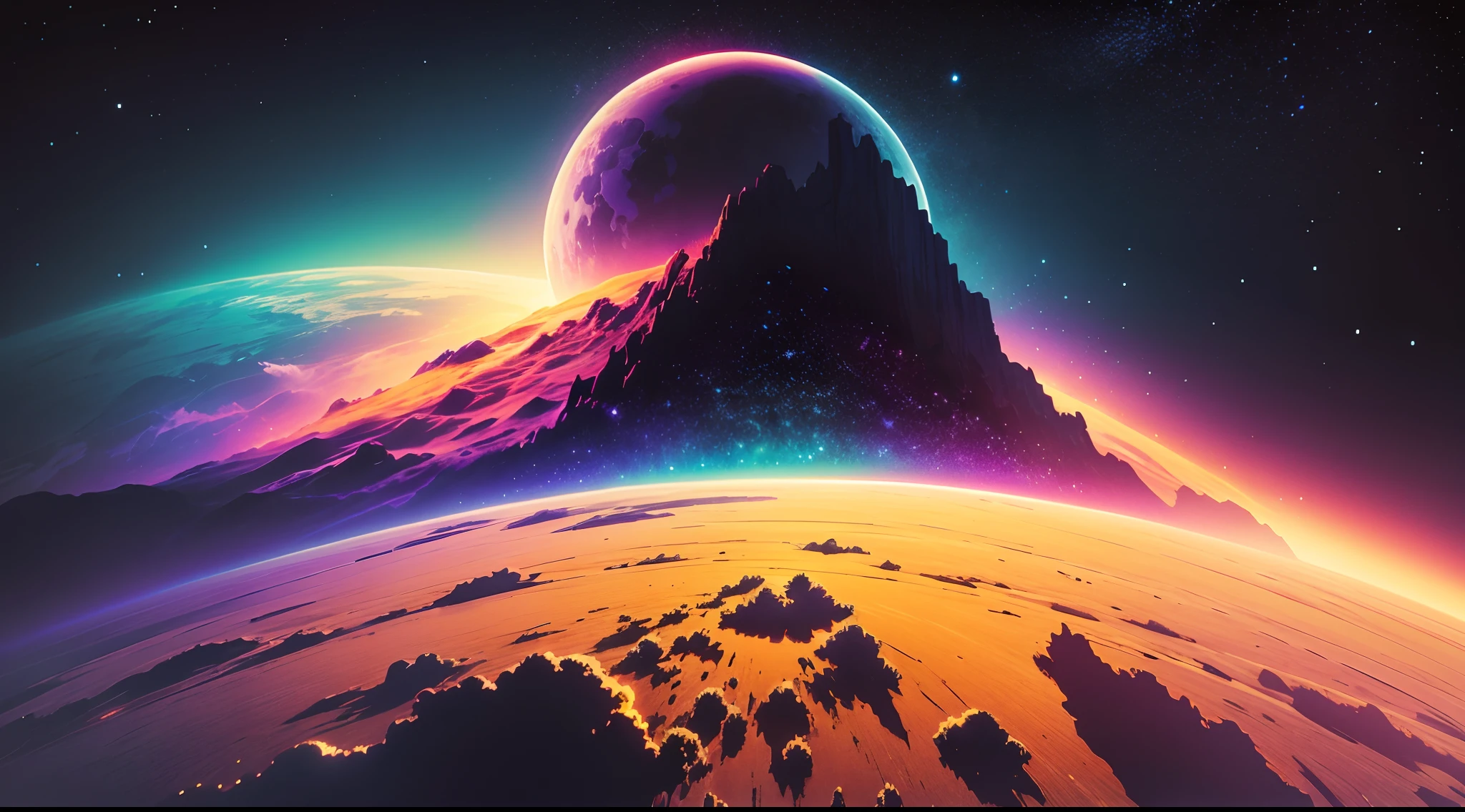 Make an 8-bit pixelated background, from outer space with beautiful colors