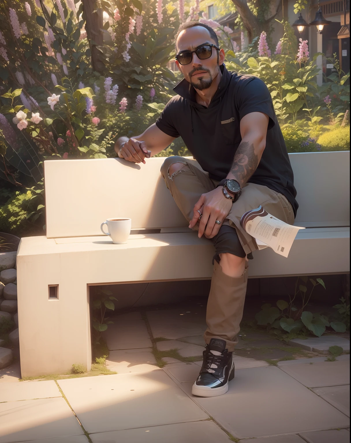 Change background, a beautiful coffee shop in open garden