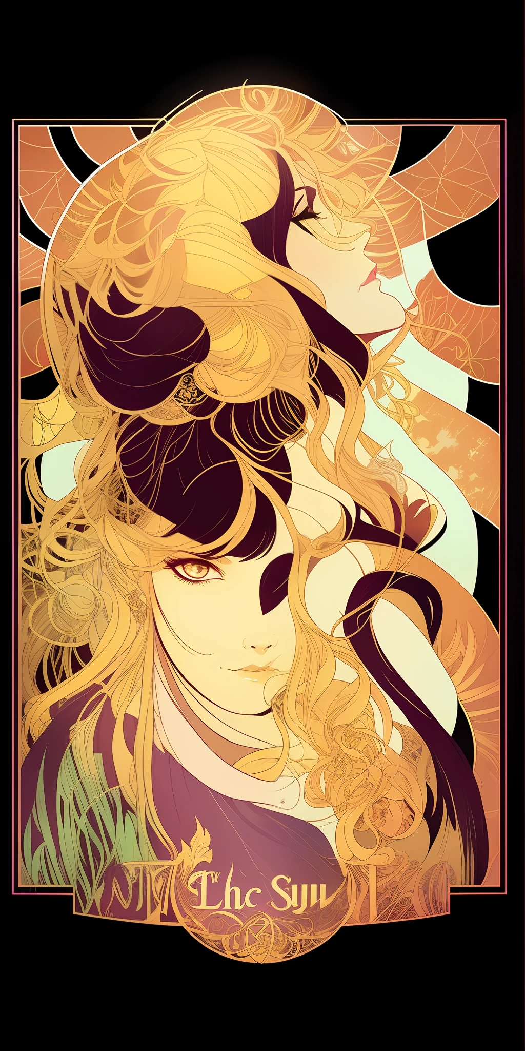 The Sun Tarot Card, Deusa da floresta Tarot estilo Art Nouveau, Brittney Lee, Arte do Tarot, Tarō Art Nouveau, Victo ngai! cores silenciadas, art deco flower shaman, Victo ngai! muted sepia colors, Tarot card art, Bastet, Victo ngai! Paleta CMYK, Jen Bartel, Estilo Alphonse Mucha
