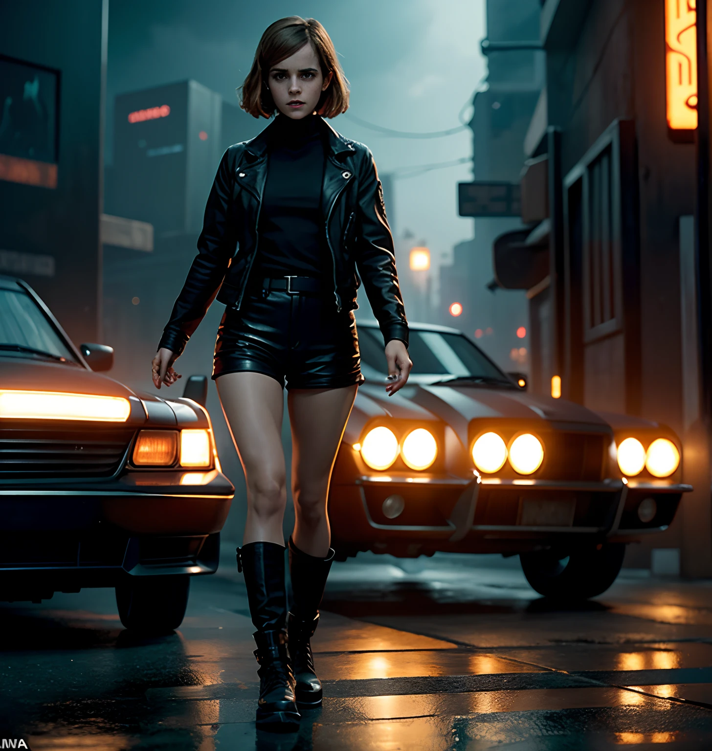 Emma Watson,Blade Runner 2049 style, ultrarealistic, highly detailed, cinematic, full body