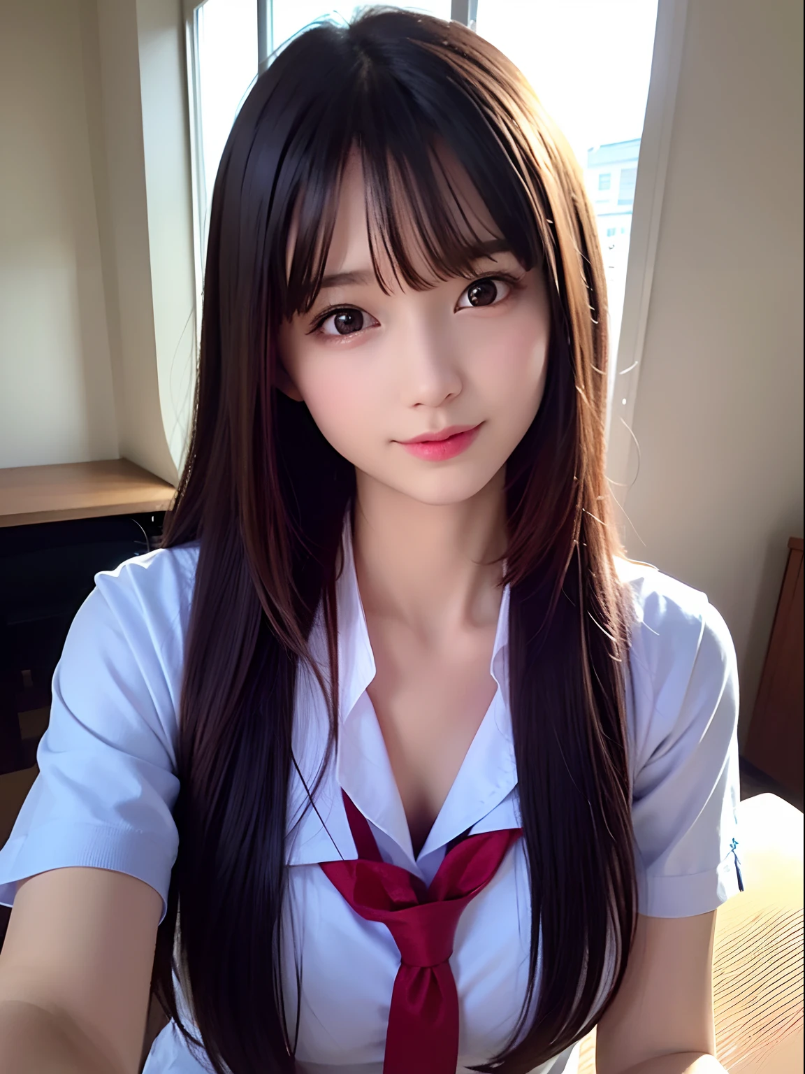2 young girls, Beautiful girl of the highest grade, Super beautiful detailed face, (Beautiful breasts), (High School Uniform), bared chest, (Details of a very beautiful face), (Best Quality:1.4), 8K resolution, High resolution, (Photorealistic, High resolution:1.4), Raw photo, (Realistic, Photorealsitic:1.37), Gloss on lips, Long hair, Parted lips, Staring at me, School, crass room,