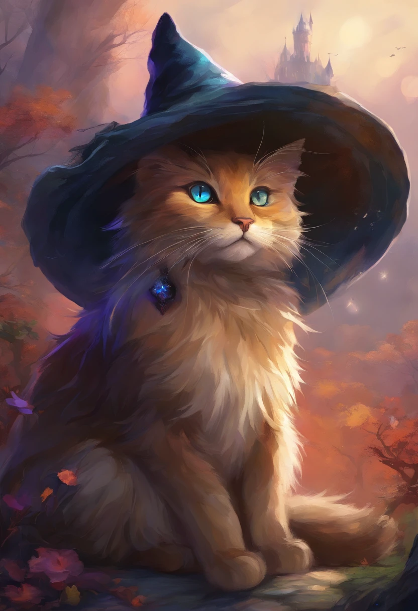 a close up of a cat wearing a witch hat sitting on a rock, cat witch, witchy, oil painting of cat witch, scarry but bewitching, witch, with bewitching eyes, classical witch, with a bewitching voice, bewitching, witch fairytale, a witch, black cat, anime cat, blue witch hat