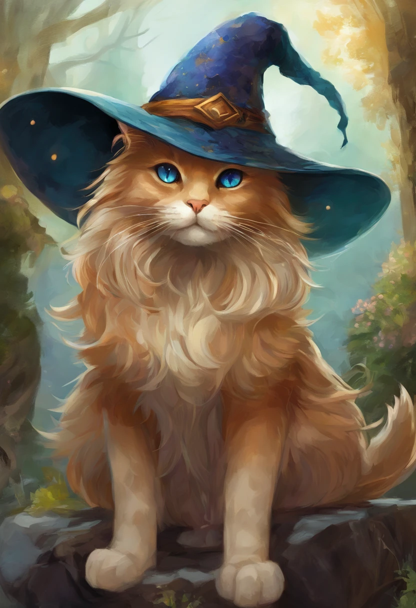 a close up of a cat wearing a witch hat sitting on a rock, cat witch, witchy, oil painting of cat witch, scarry but bewitching, witch, with bewitching eyes, classical witch, with a bewitching voice, bewitching, witch fairytale, a witch, black cat, anime cat, blue witch hat