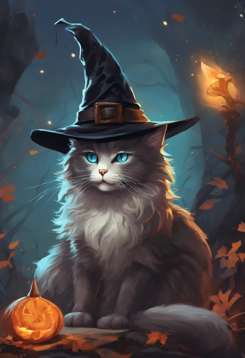 a close up of a cat wearing a witch hat sitting on a rock, cat witch, witchy, oil painting of cat witch, scarry but bewitching, witch, with bewitching eyes, classical witch, with a bewitching voice, bewitching, witch fairytale, a witch, black cat, anime cat, blue witch hat