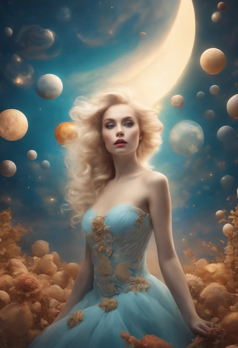 colorpop style, photo photo portrait of the sun surrounded by orbiting planetary moons, blonde pointy hair, natalie shau, mark ryden, alberto seveso, brooke shaden, anna dittmann, flora borsi, 8k resolution, perfect composition, milky way, rainbow color, flying insects, scales, wings, blue, texture, complex, gorgeous, shadow, pastel colors, 3d, Highly detailed, decorated in style, Tim Burton, Dale Chihuly, Xiaolongcheng, Cyril Rolando, by J. Gigue