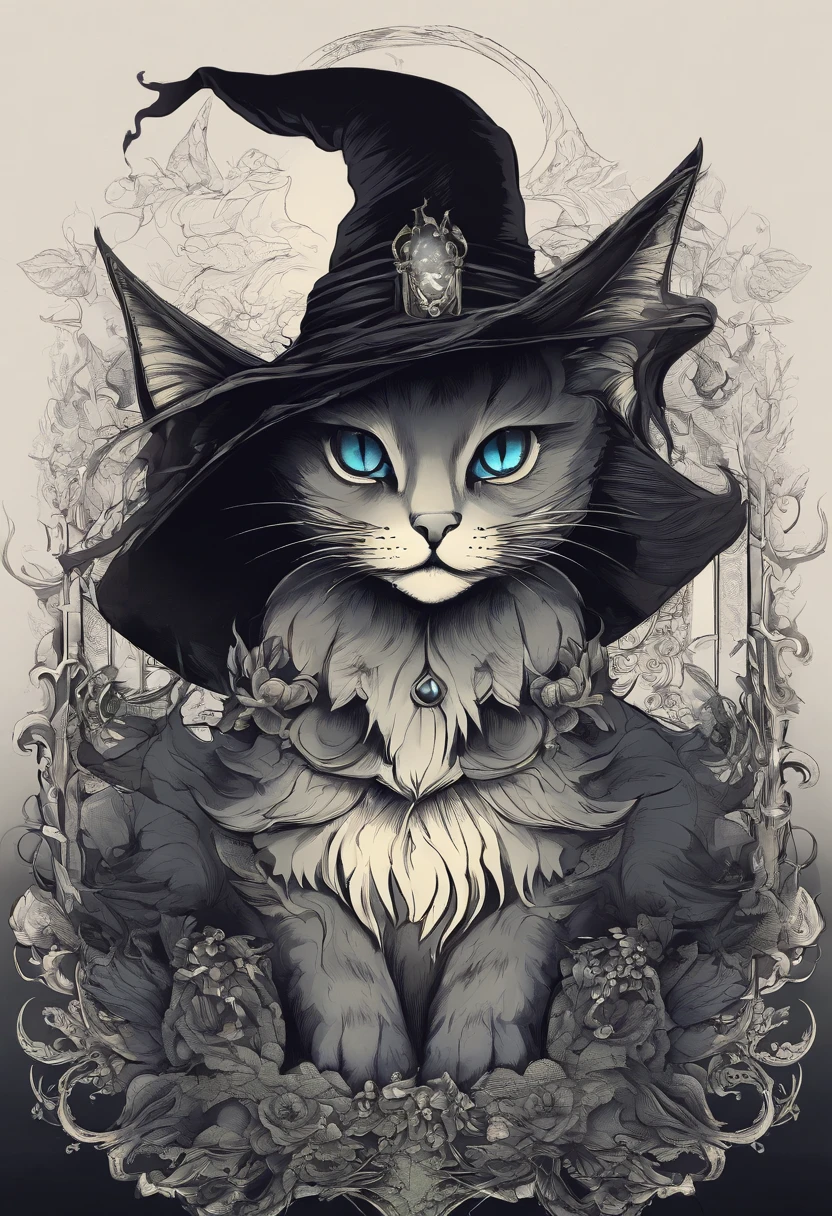 a close up of a cat wearing a witch hat sitting on a rock, cat witch, witchy, oil painting of cat witch, scarry but bewitching, witch, with bewitching eyes, classical witch, with a bewitching voice, bewitching, witch fairytale, a witch, black cat, anime cat, blue witch hat