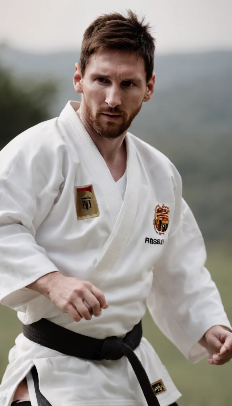 Lionel Messi wearing a karate kimono