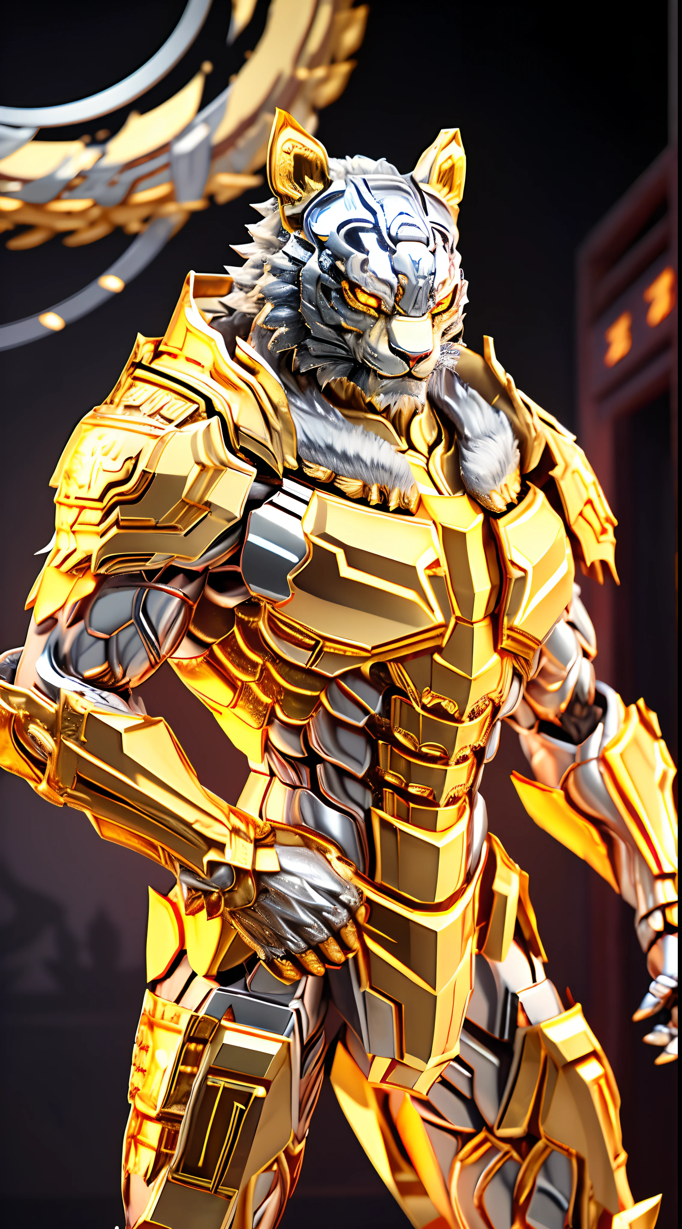 CHINESE TIGER, (Gold, Silver:1.5), TIGER HEAD, HEAVY CRYSTAL ARMOR, TRANSPARANT, MUSCLE BODY.