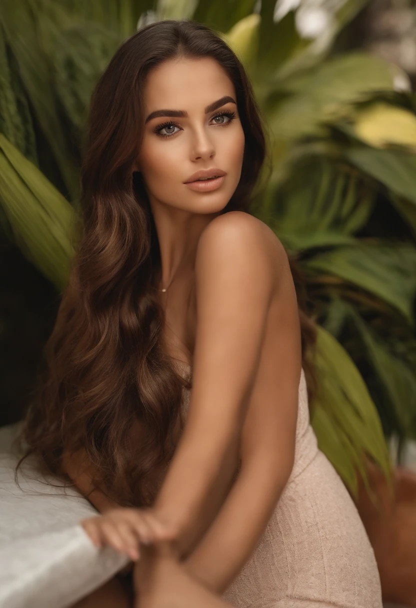 Arafed mulher sem roupa, Menina sexy com olhos castanhos, Retrato Sophie Mudd, cabelos castanhos e olhos grandes, Selfie de uma jovem mulher, Olhos do quarto, Violeta Myers, sem maquiagem, Maquiagem natural, staring directly at camera, Rosto com Artgram, Maquiagem sutil, Foto deslumbrante de corpo inteiro, in poolside, decote
