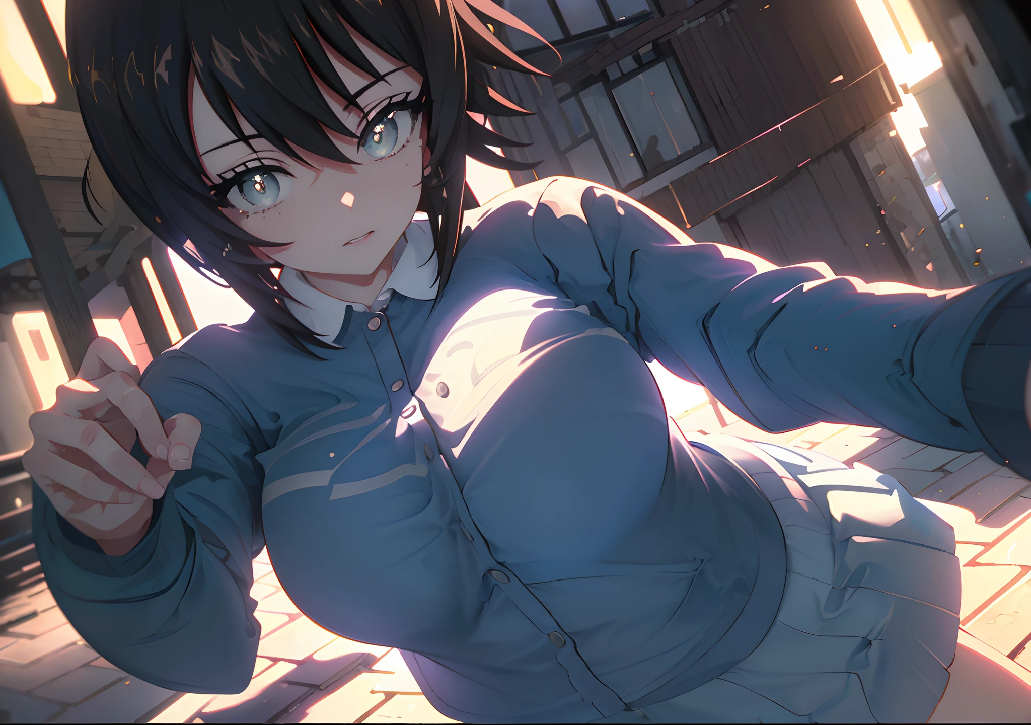 lying down,(masterpiece, best quality:1.4),(milf:1.5), official art, realistic shaded perfect body, seductive nishizumi maho portrait, 1girl,solo,girls und panzer, nishizumi maho, brown hair, brown eyes, short hair,medium hair, hair between eyes,undersized clothes,(thick thigs:1.3),(wide hips:1.4), (dark blue sweater on top collared white uniform:1.5), long sleeves,(blue skirt:1.4),standing,looking at viewer,happy, outdoors,/(pathway in a park/),naughty face, flustered, surprised,(masterpiece, best quality:1.4),high quality, highly detailed,detailed,perfect,(Highres), (Detailed Illustration), Ultra-Detailed, Ambient Light, Realistic Shadows, Detailed Face, (Detailed Hair:1.2), Dim Lighting, Indirect Lighting, Reflections, Detailed Face, (Detailed Hair:1.2), (Desaturated:1.4), (Hyper-Detailed Eyes:1.2), (Detailed Hair:1.2), (Hyper-Detailed Eyes:1.4), (Detailed Eyes:1.6),