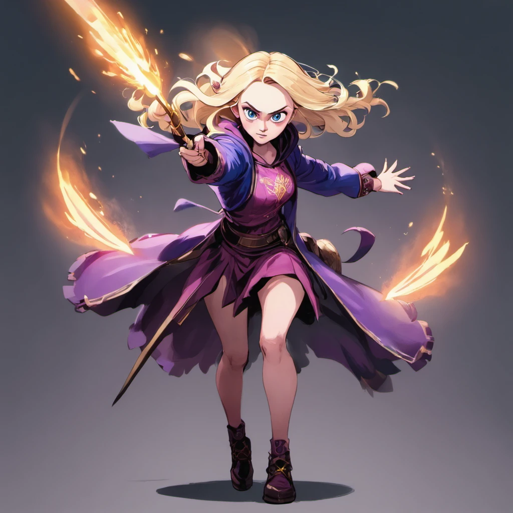 Evanna Lynch Luna Lovegood from the movie "Harry Potter" in a fantasy war costume, war pose, combat stance, mortal combat