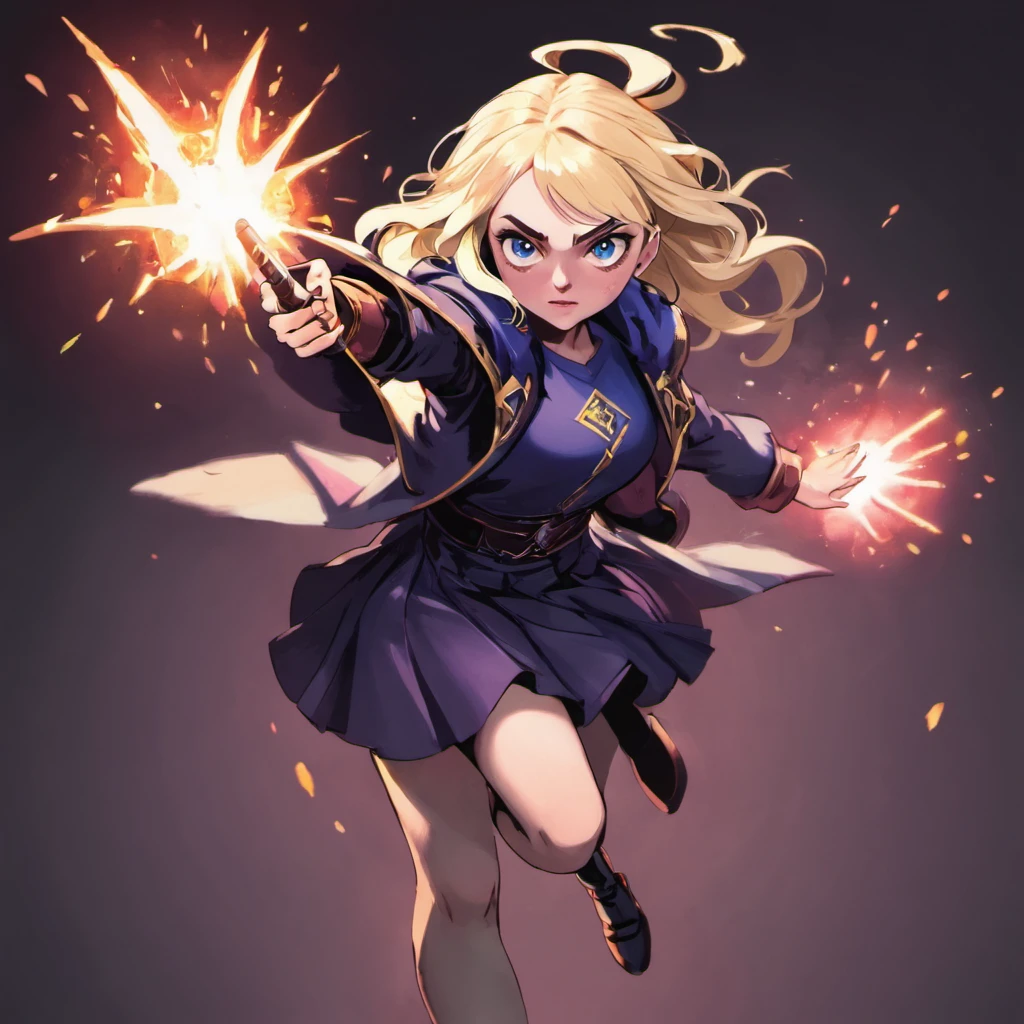 Evanna Lynch  Luna Lovegood from the movie "Harry Potter" in a fantasy war costume, war pose, combat stance, mortal combat