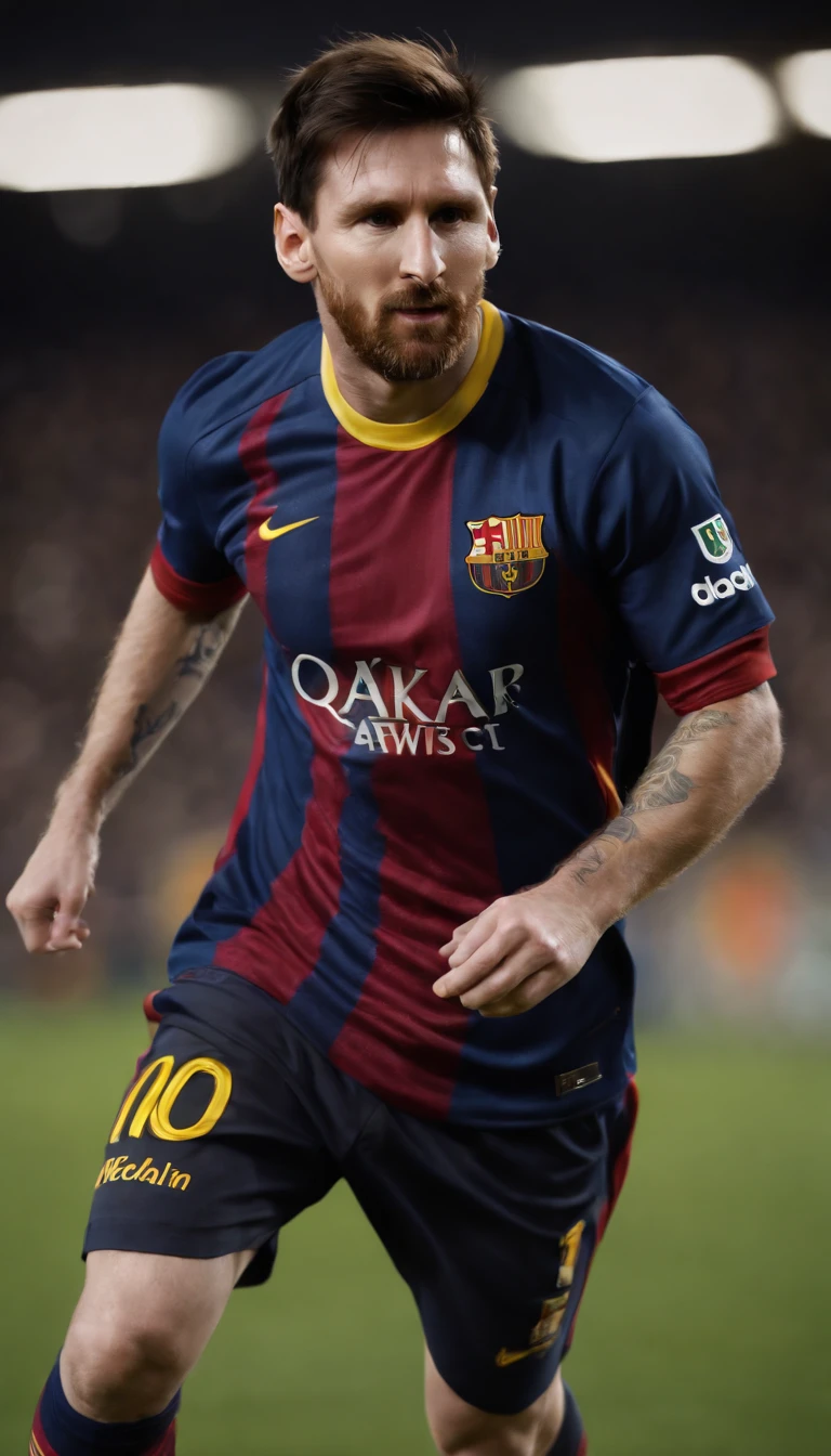 (high quality,Highres:1.2),(photorealistic,realistic:1.37),Lionel Messi wearing Vasco da Gama Soccer Team shirt,beautiful detailed face,expressive eyes and lips,professional portrait,sharp focus,ultra-detailed jersey,studio lighting,vivid colors,lush green grass,cheering crowd in the background,heroic pose,artistic rendering,fast-paced action,iconic moment,bokeh lights