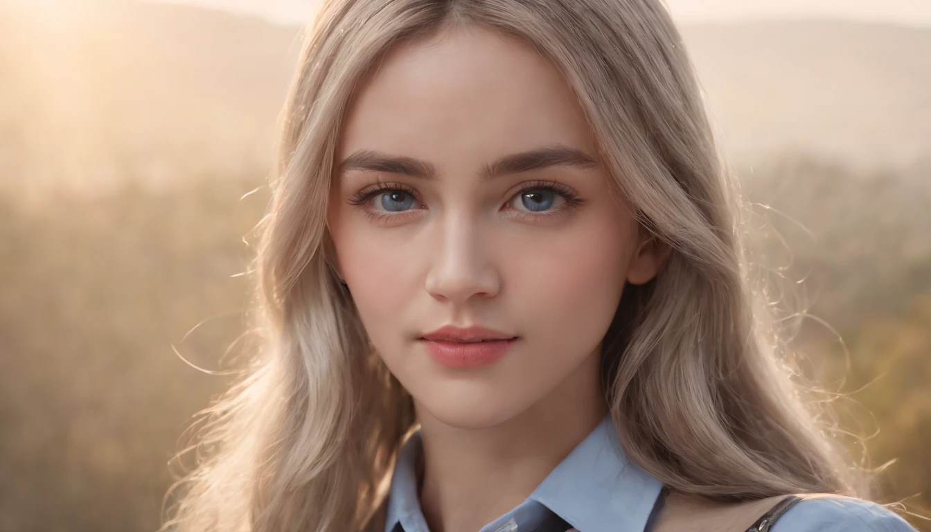 (Best quality,4K,8K,A high resolution,Masterpiece:1.5),Ultra-detailed,Realistic,Photorealistic:1.37,Portrait,Girls' uniform,girl,Blue button-down shirt,beautiful detailed skin,Long silver hair gradually transitions to blue highlights,fightingpose,Shorts,Knee-high socks,Motion capture