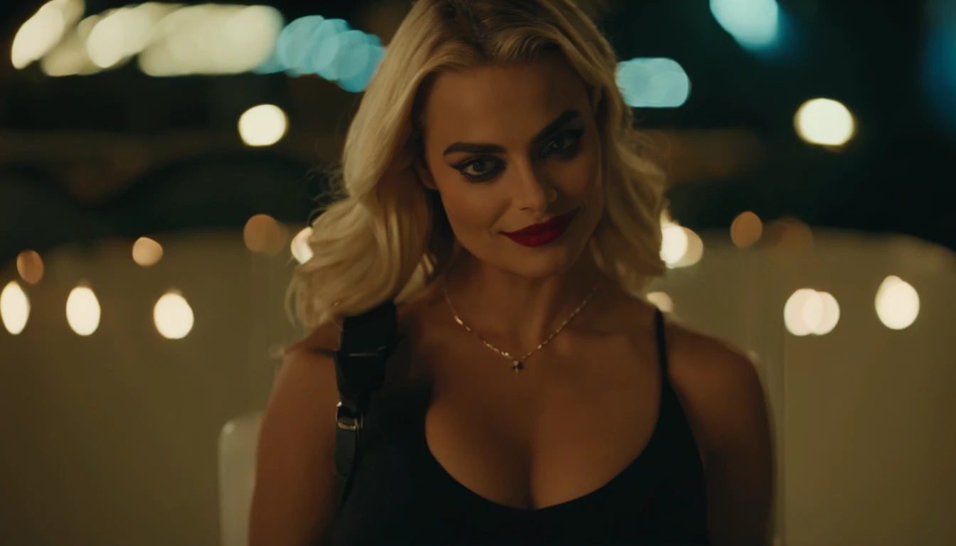 (high quality,realistic,provocative:1.2), Margot Robbie, Harley Quinn, intensely passionate sex scene with the former actress Mia Khalifa, detailed facial expressions, sultry eyes, luscious lips, seductive poses and actions, vibrant red and blue color palette, cinematic lighting, provocative composition, explicit details, professional photography aesthetic