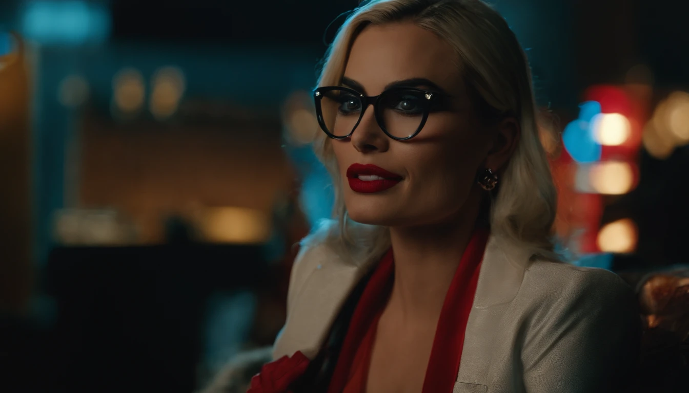 (high quality,realistic,provocative:1.2), Margot Robbie, Harley Quinn, intensely passionate sex scene with the former actress Mia Khalifa, detailed facial expressions, sultry eyes, luscious lips, seductive poses and actions, vibrant red and blue color palette, cinematic lighting, provocative composition, explicit details, professional photography aesthetic