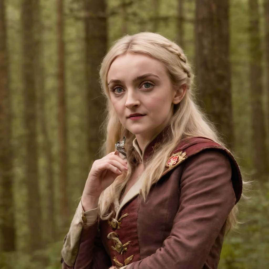 Evanna Lynch Luna Lovegood from the movie "Harry Potter" in a fantasy military costume, combat pose, combat stance, Mortal Combat, Realism