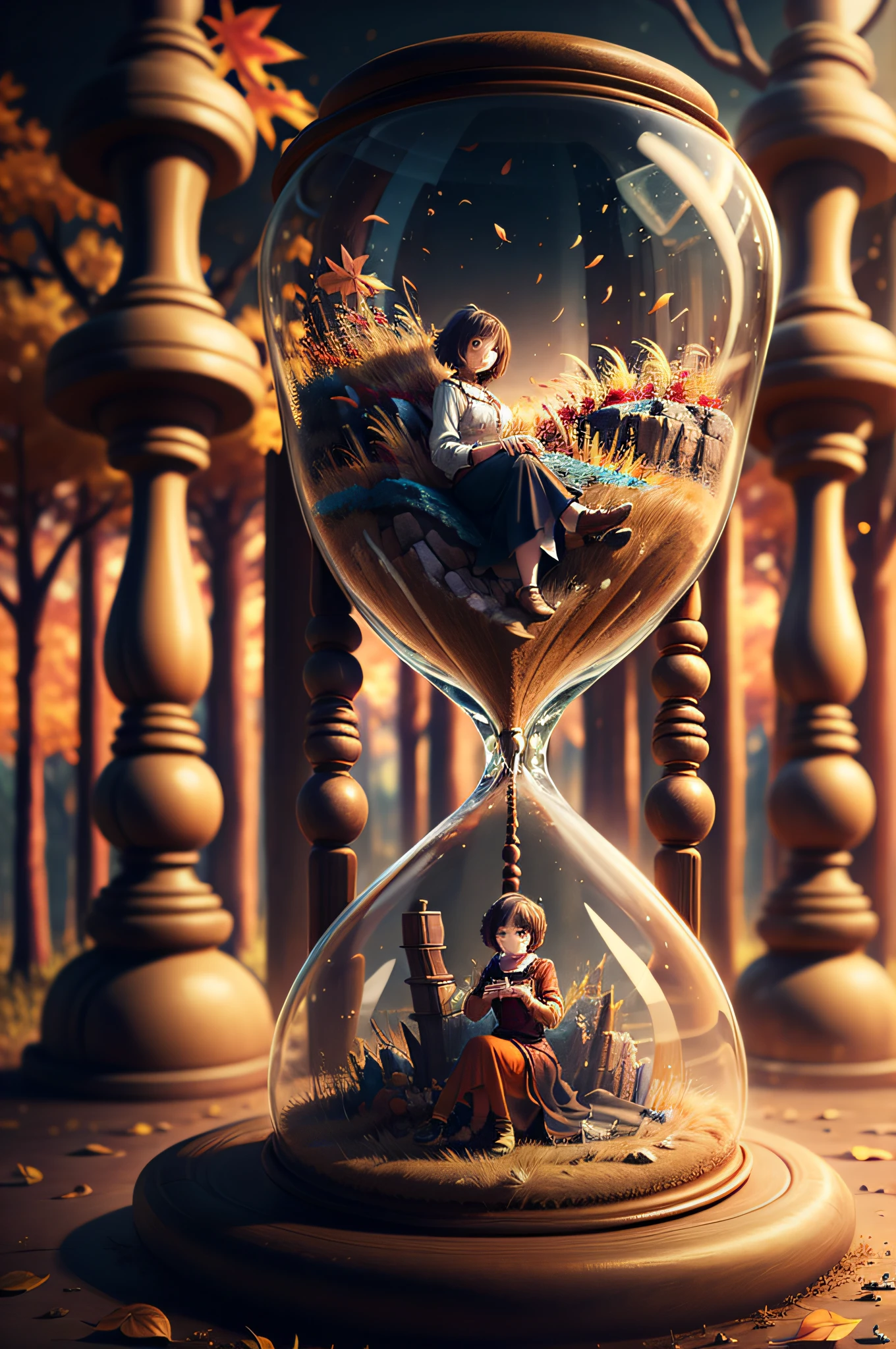 1girl sitting in hourglass bench, (masterpiece), best quality, expressive detailed eyes, perfect face, huge floating antique hourglass, beautiful girl sitting inside the hourglass, lamp lantern clock, magical swirling sky, rain clouds with lightning, long wavy black hair, Beautiful Illustration homepage style, high resolution, strong outline, 8k, famous art style, transparent white silk dress, fashion style, Paint water splashes. Sparkle particles like gems, Magic spell. Pink silver gray color. intricate oil paintings, bubbles and swirling fountains, full body, extremely detailed (Fractal Art: 1.3), vibrant colors, more detailed, slight smile, transparent clothing, mandalas and plumeria flowers, best quality, vibrant hair fused in water, beautiful visible pubic area, perfect smile and full lips, delicate and perfect body, digital painting, intricately detailed eyes looking at camera, fine art, oil painting, finely drawn magical garden, metallic roses, autumn leaves, metallic colors and enamel, oil tan skin, shiny skin, legends concept art, 8k volumetric lighting