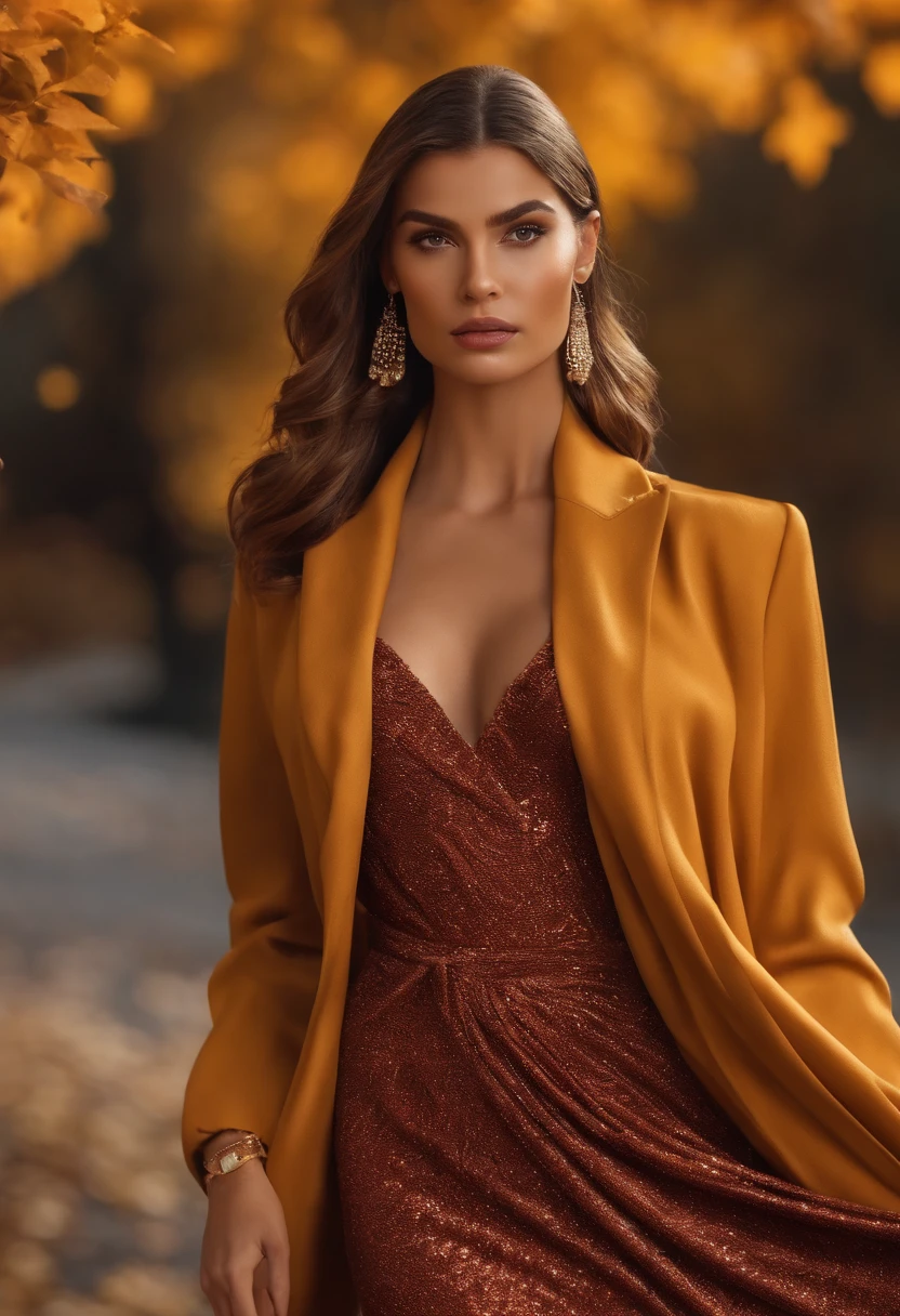 hyper realistic photo from the Fall Outfits collection, mulher morena realista, corpo inteiro, pele detalhada, estilo vogue, Nova Iorque, luz natural, Realistic, fashion catalogue, 8k