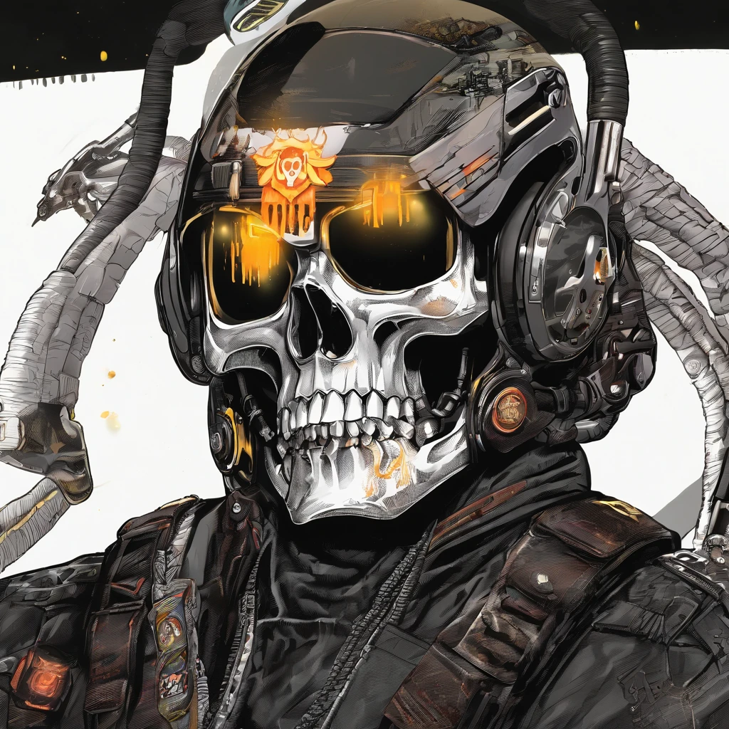 1 highly reflective chrome skull head member of the male cyberpunk motorcycle gang with LED illuminated cybernetic prosthetic arms housing retractable hidden weapons and bright white eyes, All black leather and motorcycle vest with skull motorcycle patch emblem embroidered in relief on the back, ( folha de caracteres, testa, back, lado, traseira), Full Shot Full Body Portrait Character Design Schematic Shot, highly reflective chrome skull cyberpunk head motorcycle gang member with bright white eyes with detailed illuminated cybernetic arms illuminated visually illuminated holster gadgets wearing all black leather and motorcycle vest with embroidered skull motorcycle patch engraved on the back. insanely detailed matte paint with rough strokes and textures, Stephen Gammell, Daheny Pinho, Jeremy Mann, Alex Maleev, carne_Griffiths, 16k resolution, oil on the canvas, Belas Artes, luz super eficiente, foco nítido, Grain, Approaching perfection, a million details, max quality. (master part: 1.2), (best quality: 1.3).