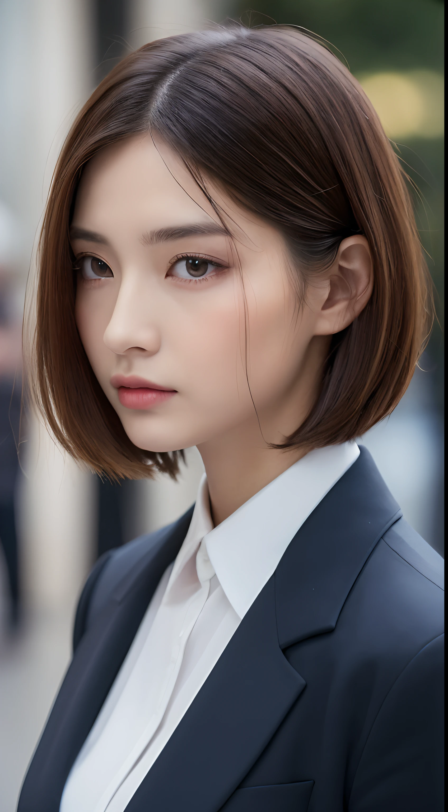 ((Best Quality, 8K, Masterpiece: 1.3)), Sharp: 1.2, Perfect Body Beauty: 1.4, Slim Abs: 1.2, ((Layered Hairstyle, Big Breasts: 1.2)), (Wet White Button Long Shirt: 1.1), (Rain, Street: 1.2), Wet: 1.5, Highly detailed face and skin texture, detailed eyes, double eyelids, side face looking at the camera