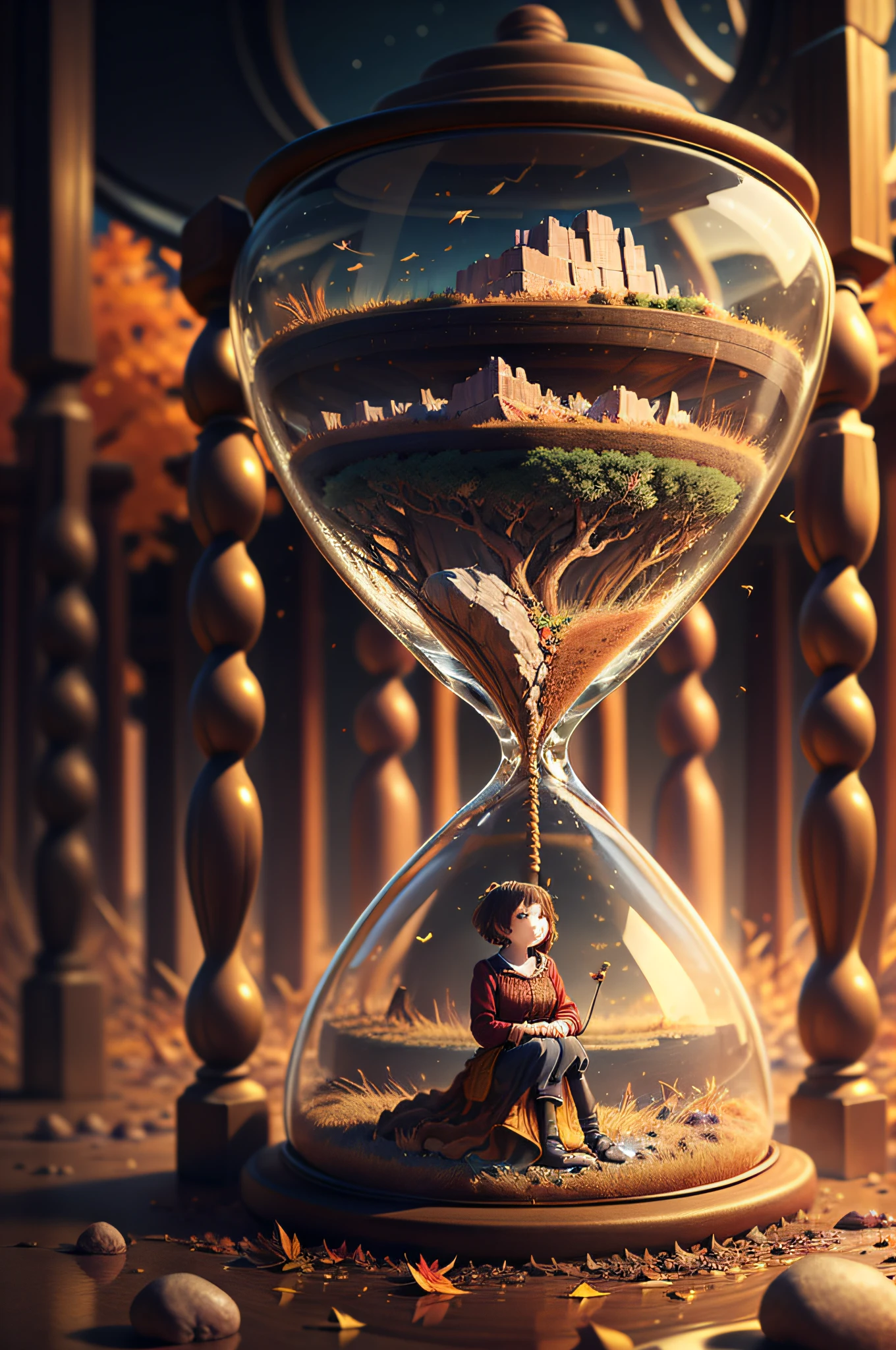 1 girl, full body, cute, landscape, nature, nature background, (Hourglass), masterpiece, high detailed, high quality,  masterpiece,ultra realistic,32k,extremely detailed CG unity 8k wallpaper, best quality,(autumn day ),lady ,necklace ,eardrop, Grand Canyon, United States, ( Brown Wear a midi-length skirt with a tucked-in blouse ) , light brown hair hair short hair ,