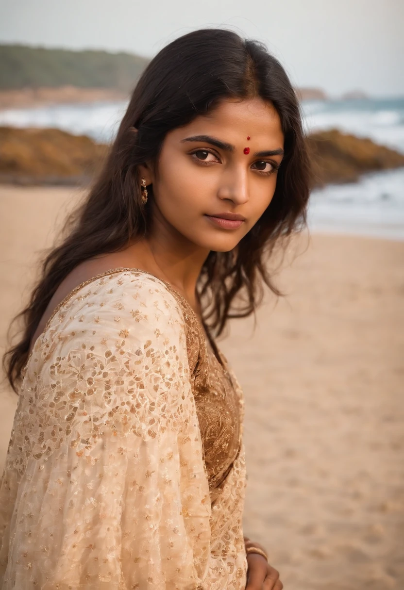 Indian girl , Peitos grandes, na praia