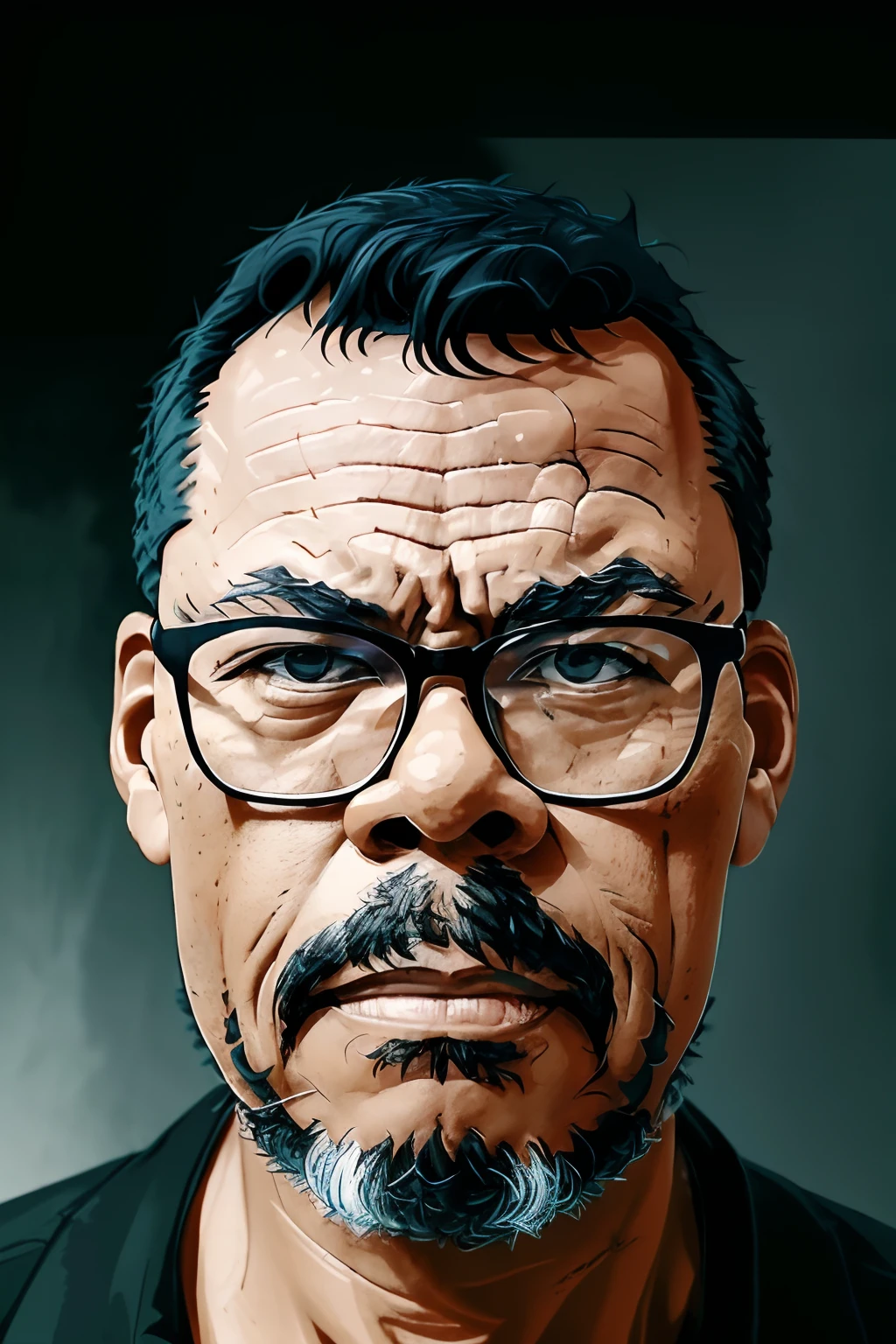 guttovendo1, Turn a photograph of a man from the shoulders up into an illustration ((estilo desenho animado 2D)). The man should be depicted wearing glasses, ((sorridente)), e vestido com uma camisa polo preta. Elimine o plano de fundo para criar uma limpeza, focused composition. Emphasize the cartoonish features of the subject's smile and attire, mantendo um senso de realismo.