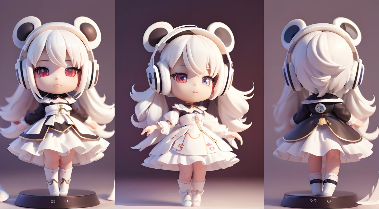 masterpiece, bestquality, lots of details, (Full body:1.2), chibi, 1 dog, White Hair, magic suit, Light headphones, bunny ears, bunny, 3D rendering, Q typing style