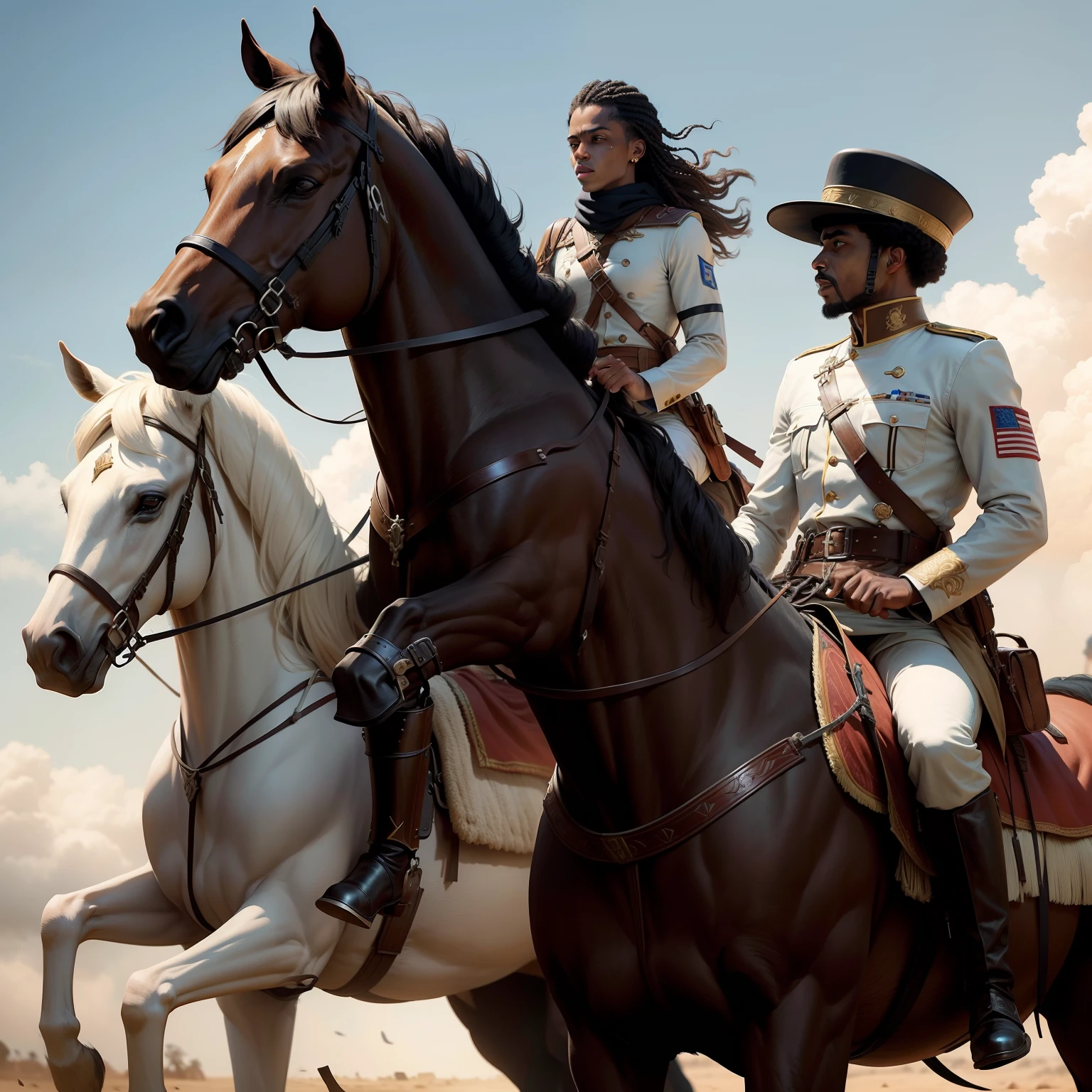 Soldados negros em cavalos em uma guerra