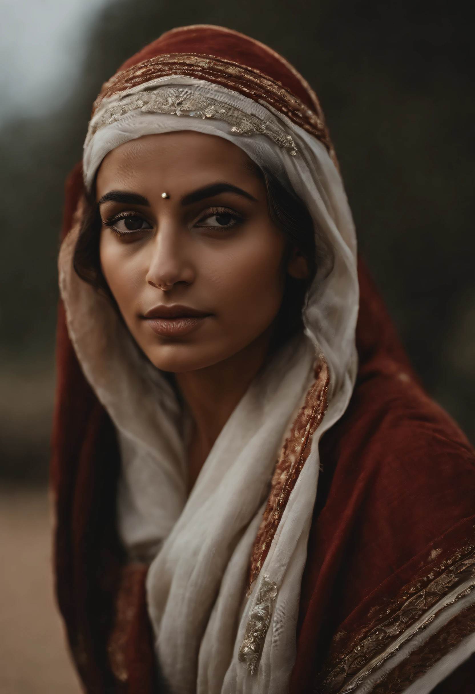 Masterpiece, highest quality, hyper-realistic portrait of an arabian girl with Indian beauty. (8k, best quality), {{perm) on face}}, cum_in_mouth. Red lipstick. Sindur in head Face is full of cum. Cuming from mouth.She is looking at viewer. Close up face photo. Cum on face obligatory