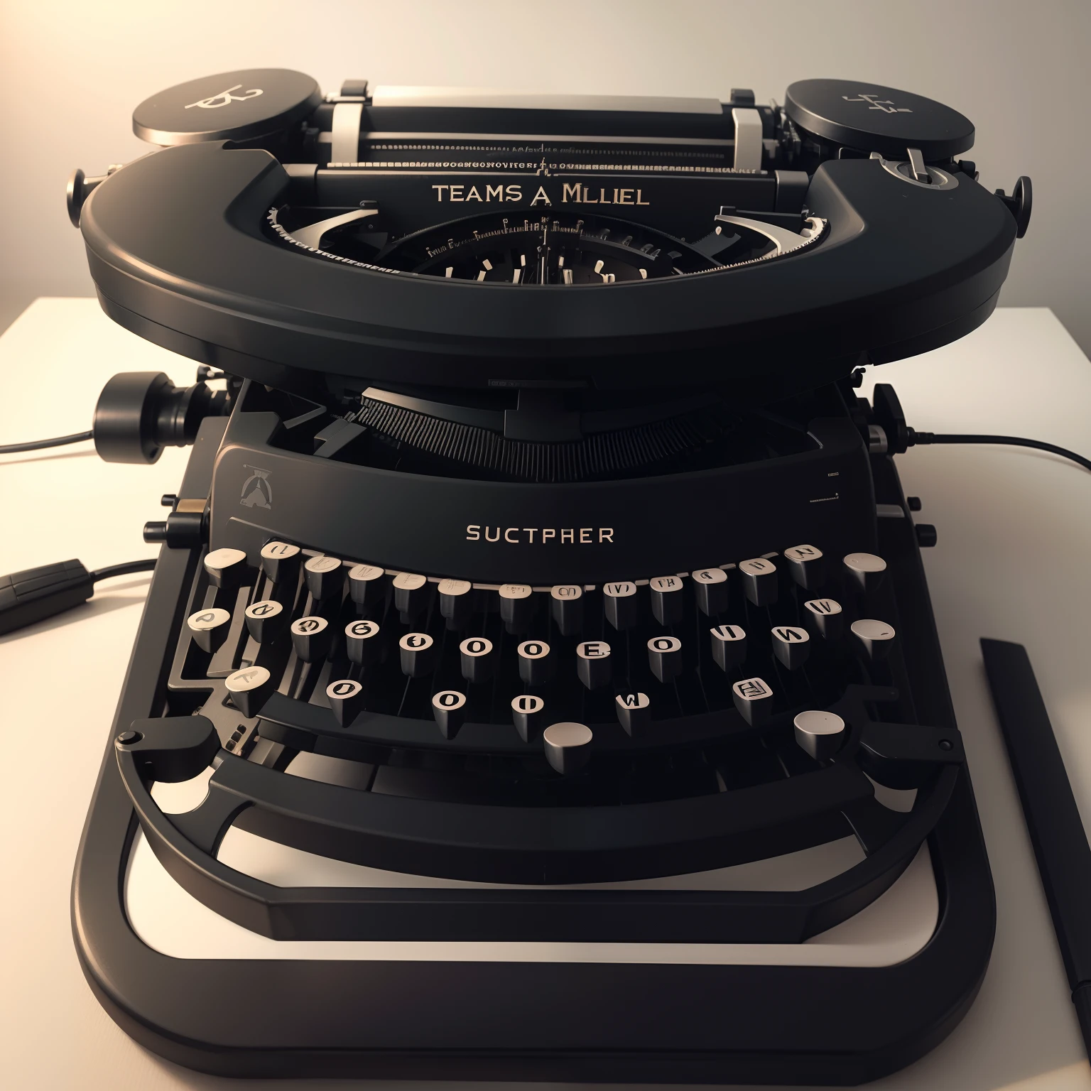 Typewriter in black color of the decade with 60, com teclas amarelas