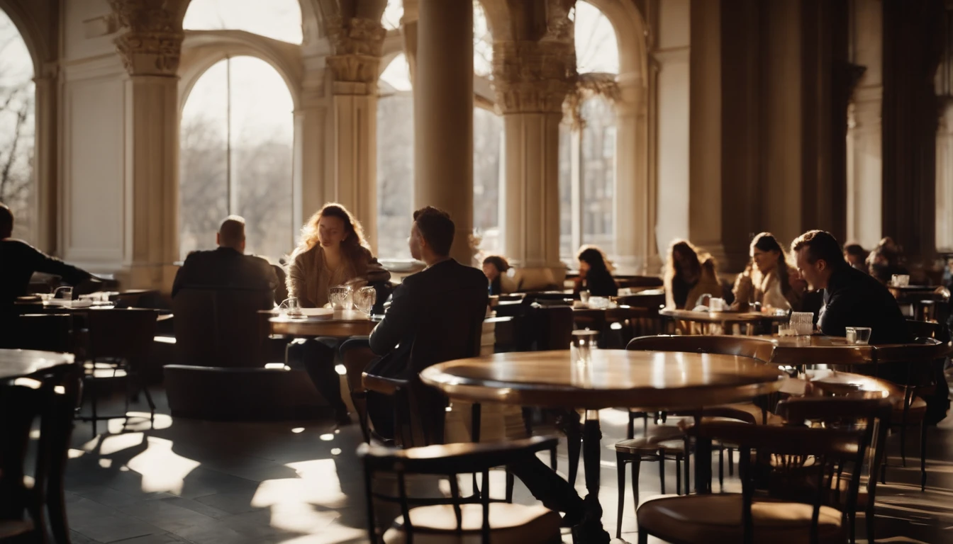 the met,Spring sunshine,early afternoon,Stylish café